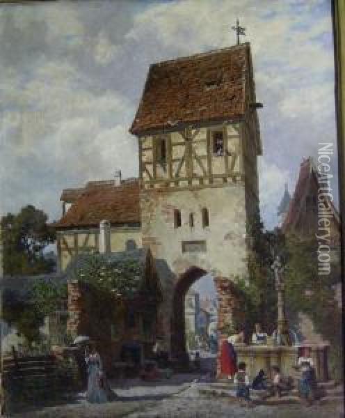 Old Door Near Frankfurt Oil Painting - Ruppert Otto Von