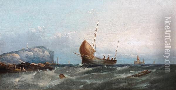 Fishing Vessels Off The Coast At Dawn; Atdusk Oil Painting - William Harry Williamson