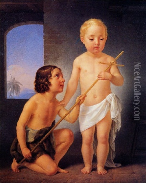 Gesu Bambino E Giovanni Battista Oil Painting - Antonio Gualdi