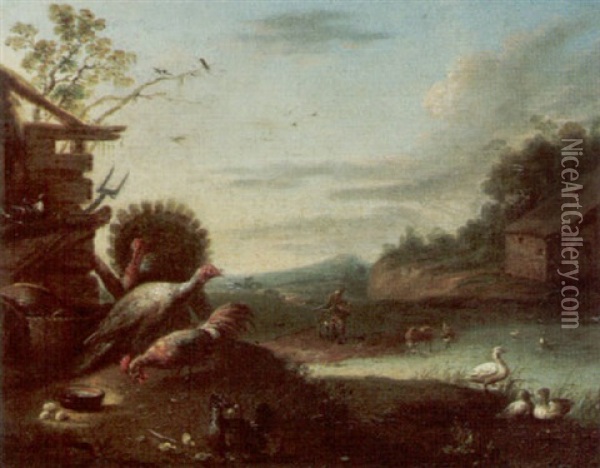 A Farmyard Scene With Poultry Oil Painting - Jan van Kessel the Elder