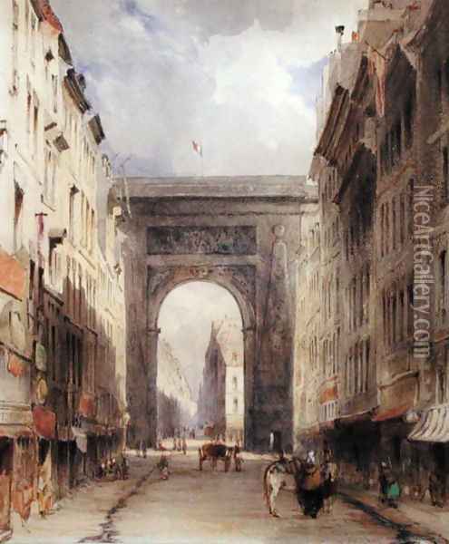 Rue Vivienne and Porte St Denis Paris Oil Painting - James Holland
