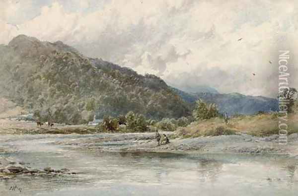 Fishing on the Conway Oil Painting - Edmund Morison Wimperis