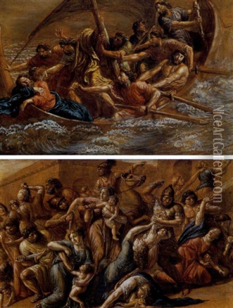 La Strage Degli Innocenti (+ Gesu Sul Lago Di Galilea; 2 Works) Oil Painting - Luigi Ademollo