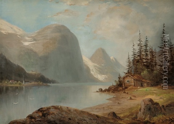 Fjordlandskap, Vestlandet 1866 Oil Painting - Magnus Thulstrup Bagge