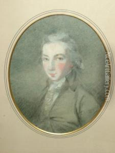 Circle Of Hugh Douglas Hamilton,
 Irish 1740-- Portrait Of A Gentleman, Quarter-length Turned To The 
Left; Black And Coloured Chalk With Touches Of Watercolour, On Green 
Paper, Oval, 24x18cm Oil Painting - Hugh Douglas Hamilton