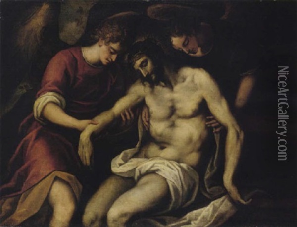 The Dead Christ Supported By Angels Oil Painting - Jacopo Palma il Giovane