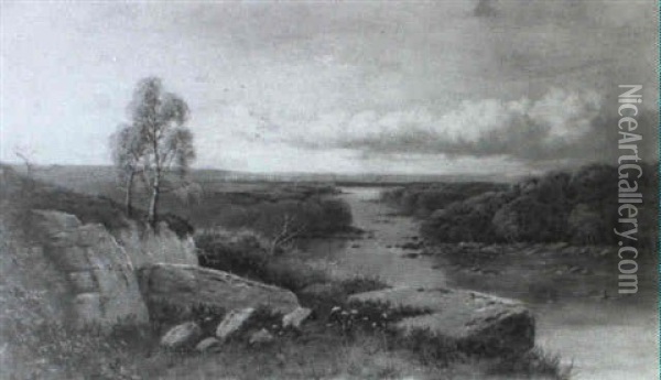 A River Landscape, Yorkshire Oil Painting - Edward H. Niemann