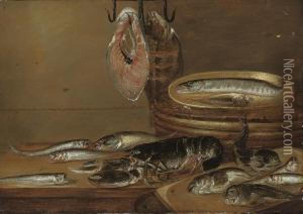 Still Life With Fish And A Lobster On A Table Oil Painting - Alexander Adriaenssen