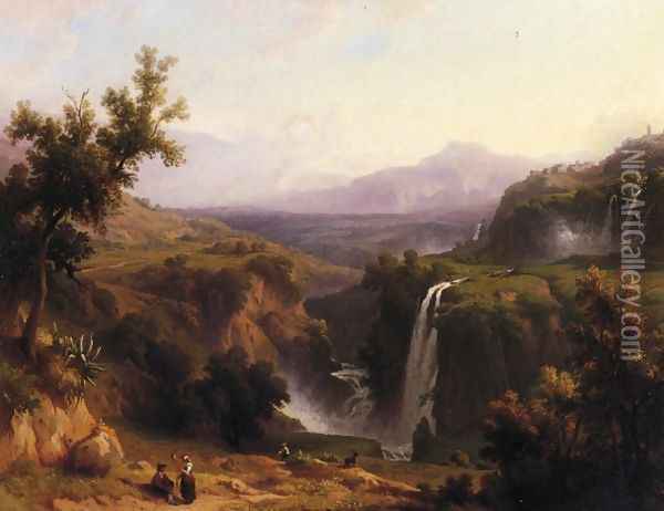 Extensive View of the Cascades and Tivoly Oil Painting - Franz Knebel