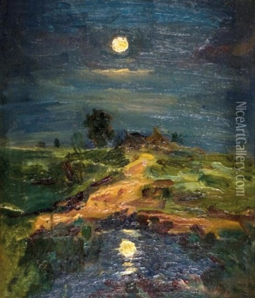 Landscape In The Moonlight Oil Painting - Isaak Levitan