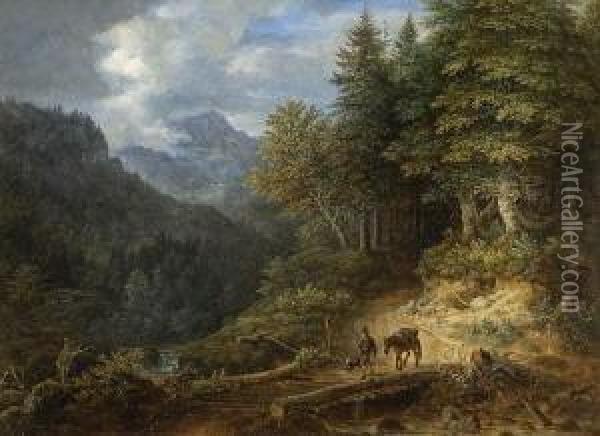 Bewaldetes Gebirgstal Oil Painting - Johann Jakob Ii Dorner