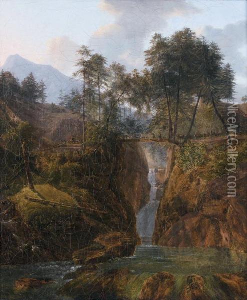 Paysage De Hautes Montagnes Avec Cascade Oil Painting - Alexandre Louis R. Millin Du Perreux