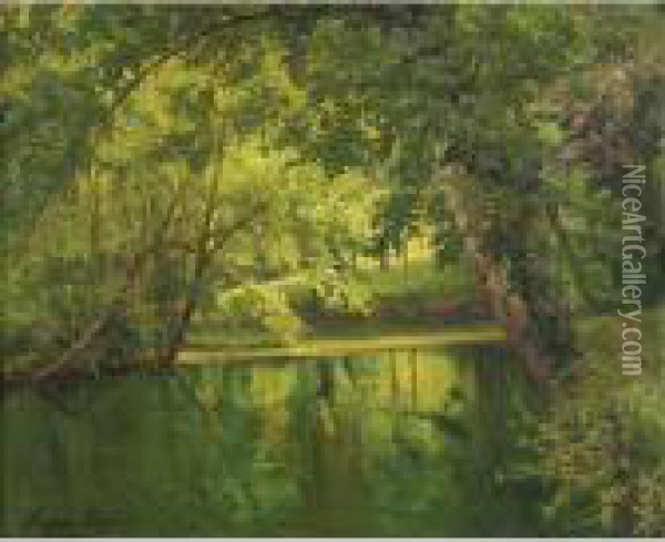 Woodland Pond Oil Painting - Henri Biva