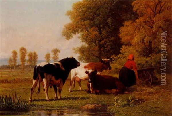 Gradienne Et Son Troupeau Oil Painting - Louis Robbe