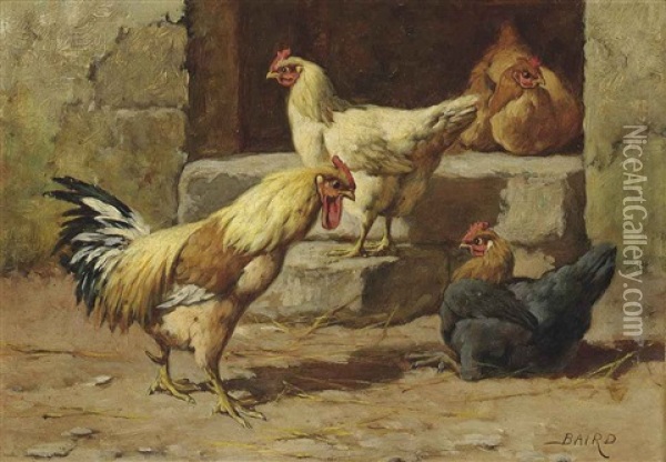A Group Of Poultry (+ A Garden Corner; Pair) Oil Painting - William Baptiste Baird