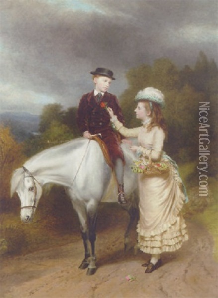 Annie And Ernest, The Children Of Angus Holden Oil Painting - Richard Ansdell
