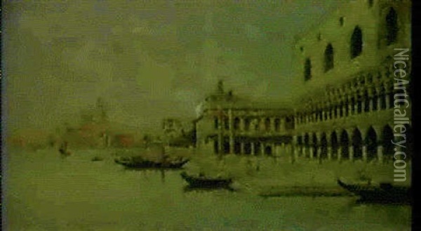 A View Of The Piazzetta And Santa Maria Della Salute, Venice Oil Painting - Antonio Maria de Reyna Manescau