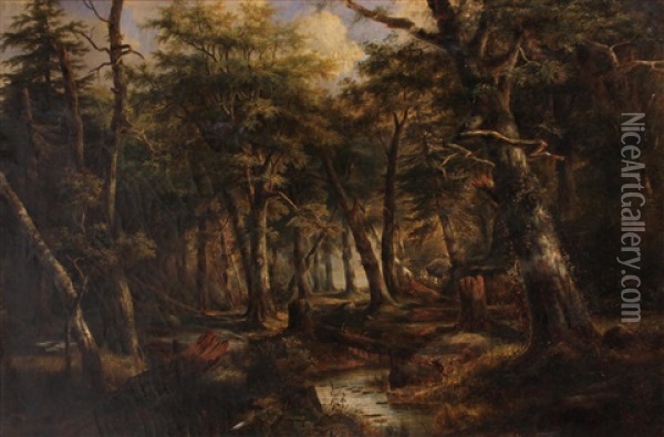 A Wooded Landscape With A Stream Oil Painting - Joseph Antonio Hekking