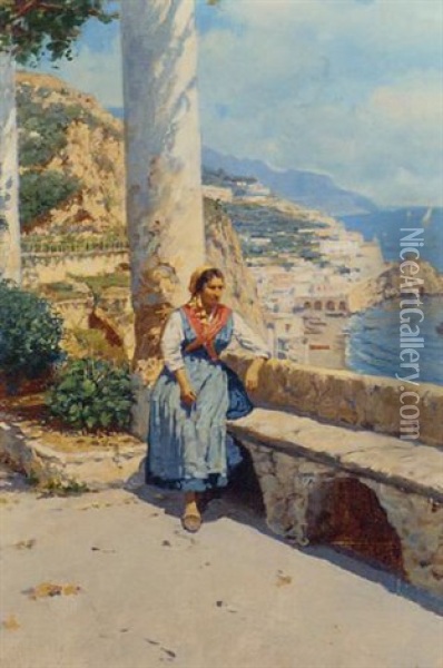 Along The Amalfi Coast Oil Painting - Bernardo Hay