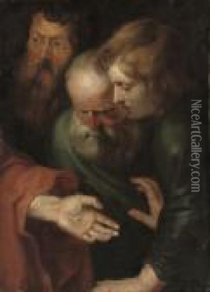 Doubting Thomas; A Fragment Oil Painting - Peter Paul Rubens