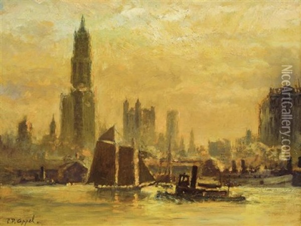 Skyline Across Harbor Oil Painting - Charles P. Appel