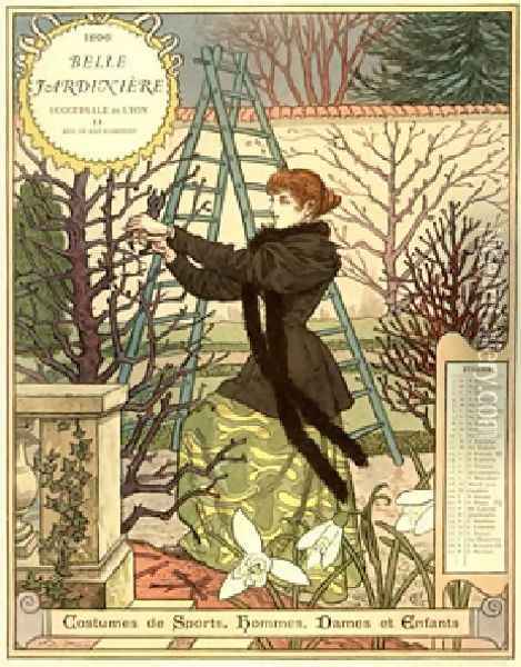 Belle Jardiniere Calendar Fevrier Oil Painting - Eugene Grasset