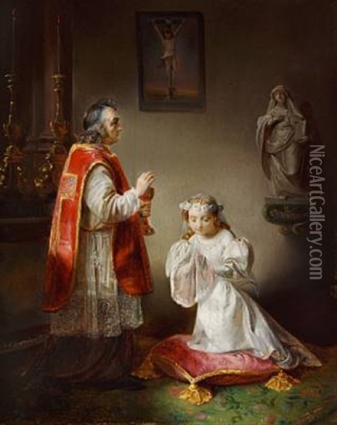 The First Communion Oil Painting - Ferdinand de Braekeleer the Younger