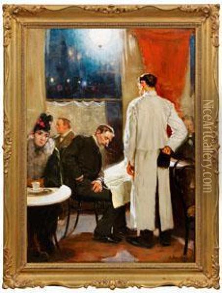 Im Cafe Oil Painting - Arthur Kampf