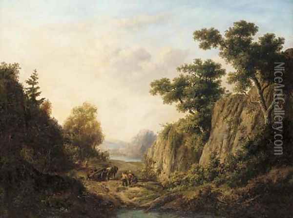 Felling trees in a rocky gorge Oil Painting - Dutch School