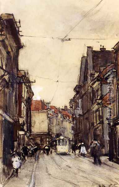 A Busy Street, The Hague Oil Painting - Floris Arntzenius
