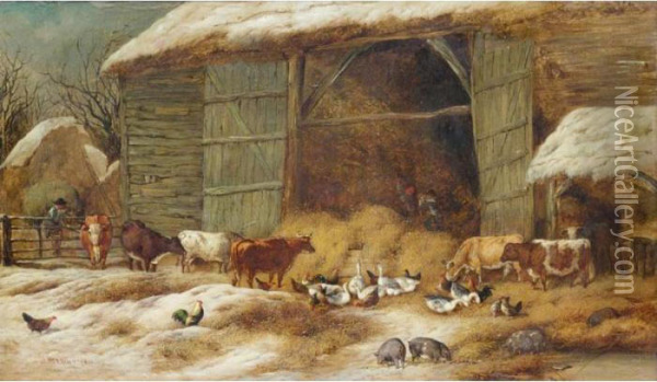 Winter Farmyard Oil Painting - John Frederick Herring Snr