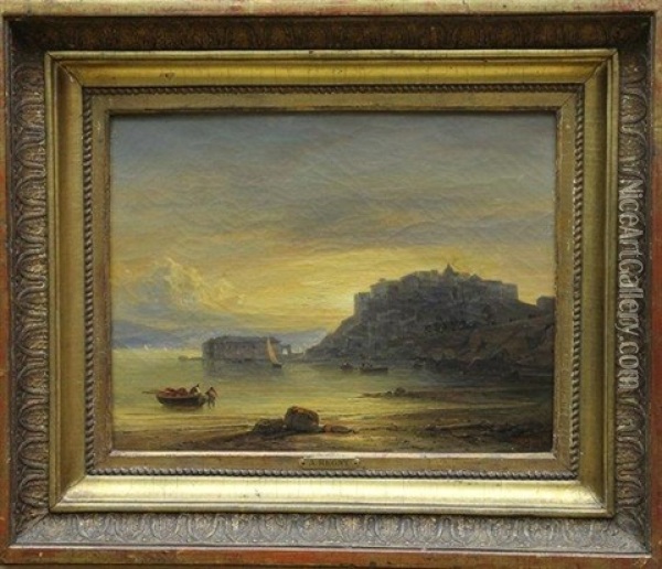 Village Au Bord De La Mer Oil Painting - Alphee De Regny