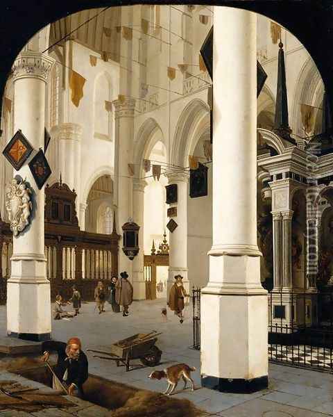 The Interior of The Nieuwe Kerk In Delft with the Tomb of William the Silent 1665 Oil Painting - Hendrick Van Vliet