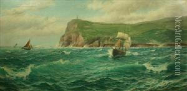 A Breezy Day, Braddahead, Isle Of Man Oil Painting - David James