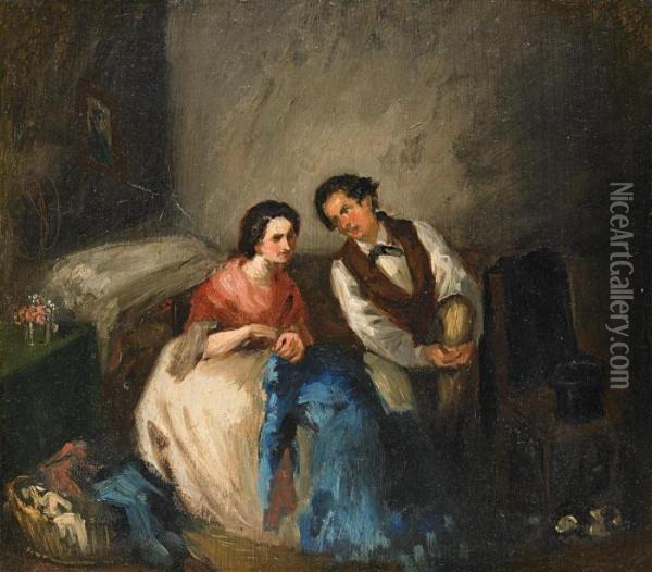 Interieur Mit Sitzendem Paar Oil Painting - Mariano Jose Maria Bernardo Fortuny y Carbo