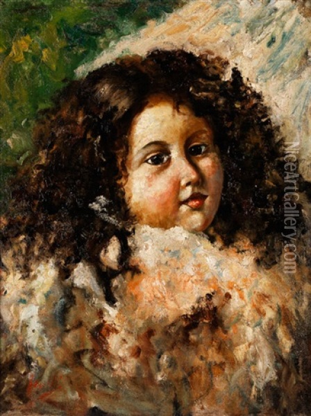 Bildnis Eines Kleinen, Dunkelhaarigen Madchens Oil Painting - Vincenzo Irolli