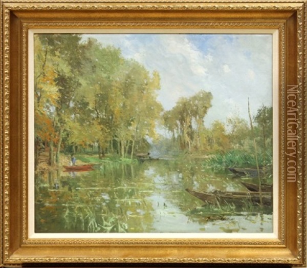 River Landscape Oil Painting - Pierre Louis Leger Vauthier