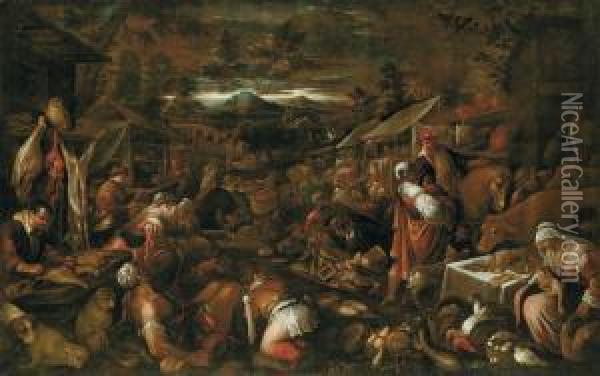 Mercato All'alba Oil Painting - Jacopo Bassano (Jacopo da Ponte)