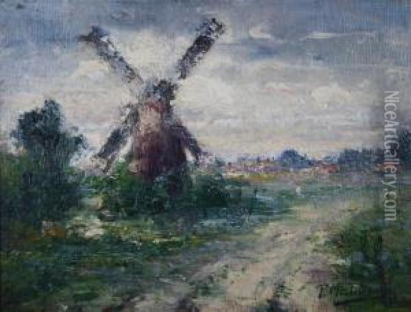 Landscape With Windmill Oil Painting - Frans Mortelmans