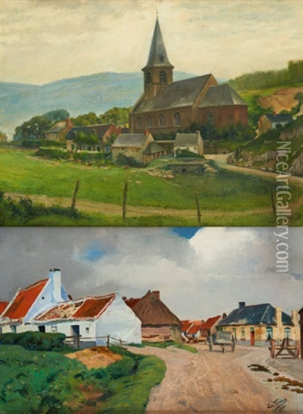 Vue Du Village Et Paysage A Nafraiture (2 Works) Oil Painting - Leon Frederic
