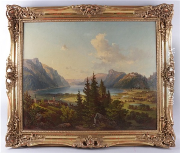 Der Ossiacher See Mit Der Burgruine Landskron, Im Hintergrund Das Stift Ossiach Oil Painting - Jakob Canciani