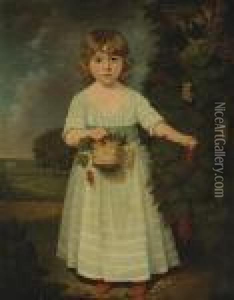 A Portrait Of A Girl With A Basket Of Currants, Thought To Be Miss Betsy Arden Oil Painting - John Russell