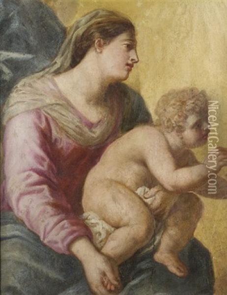 The Madonna And Child Oil Painting - Antonio Verrio