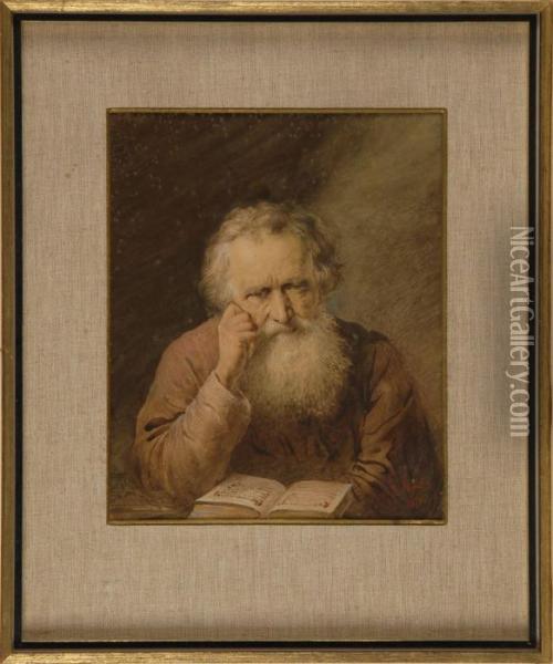 An Old Man Reading Oil Painting - Vasilij Ivanovic Surikov