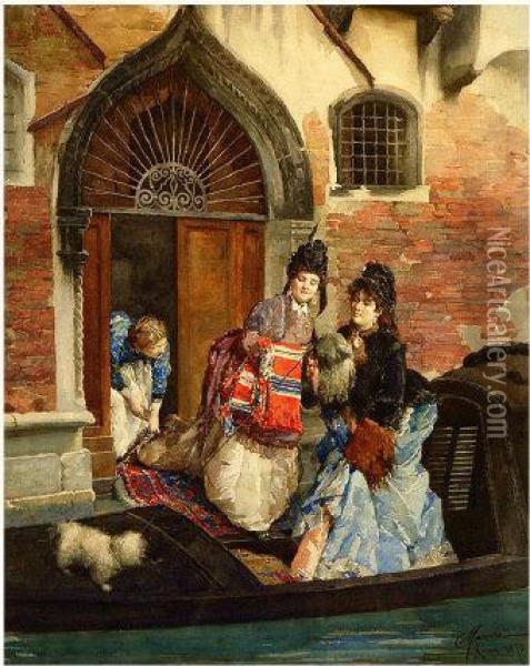 Venetian Ladies Oil Painting - Cesare Maccari
