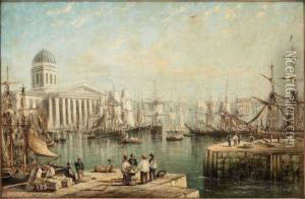 Motif With Port And Ship Oil Painting - Samuel Pritchett