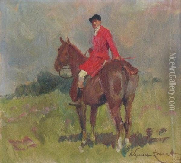 Cavalier En Rouge Oil Painting - Wojciech Von Kossak