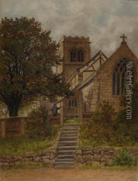 Figure In A Churchyard Oil Painting - Ward Heys