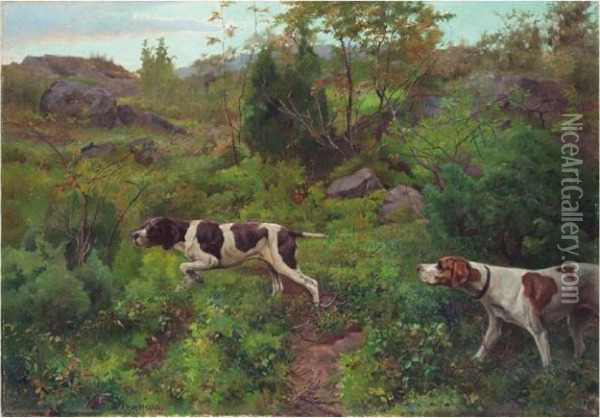 Jakthunder (hunting Companions) Oil Painting - Karl Kristian Uchermann