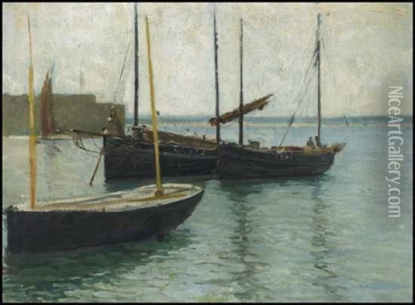 Fishing Boats At Anchor Oil Painting - Helen Galloway Mcnicoll